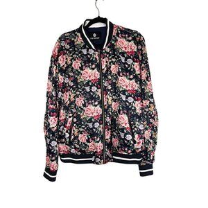 Beau Hudson Floral Bomber Jacket XL Pink Preppy Retro Striped Feminine Classic